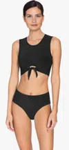 Robin Piccone Ava Longline Knot Front Bikini Top In Black