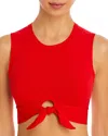 Robin Piccone Ava Longline Knot Front Bikini Top In Fiery Red
