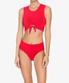 Robin Piccone Ava Longline Knot Front Bikini Top In Red
