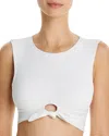 Robin Piccone Ava Longline Knot Front Bikini Top In White