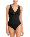 Robin Piccone Ava Plunge One Piece Swimsuit In Black In Black
