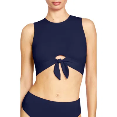 Robin Piccone Ava Tie Front Bikini Top In Blue