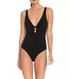 Robin Piccone Plunge Neck Tie-front One Piece Swimsuit In Black