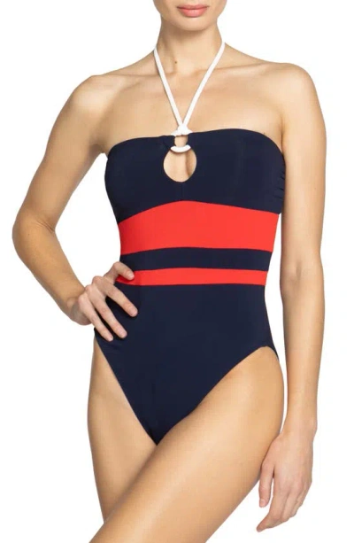 Robin Piccone Babe Bandeau One-piece Swimsuit In Navy Combo