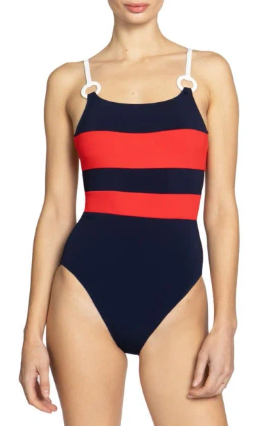 Robin Piccone Babe Lace Back One-piece Swimsuit In Navy Combo