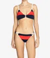 Robin Piccone Babe Side Tie Bikini Bottom In Red/navy In Multi