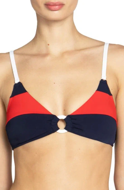Robin Piccone Women's Babe Striped Triangle Bikini Top In Navy Combo