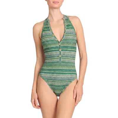 Robin Piccone Emilia Snap One-piece Swimsuit In Green