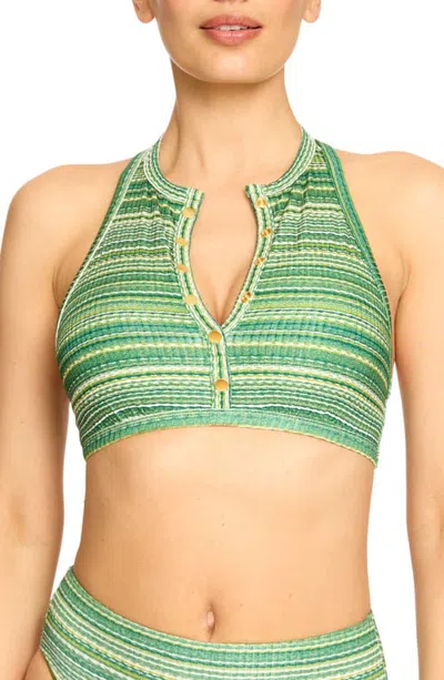 Robin Piccone Emilia Striped Swim Top In Green