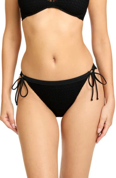 Robin Piccone Fishnet Side Tie Bikini Bottoms In Black