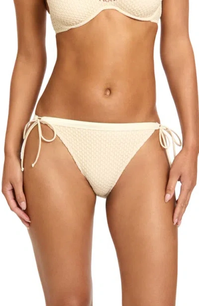 Robin Piccone Fishnet Side Tie Bikini Bottoms In Neutral