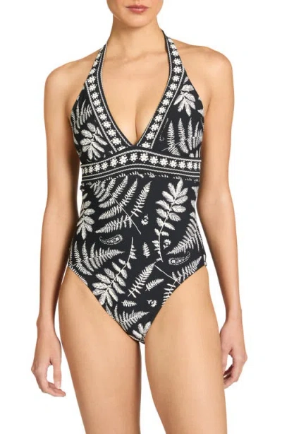Robin Piccone Hailey Halter One-piece Swimsuit In Black