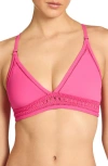 Robin Piccone Isabelle Lace-up Back Triangle Bikini Top In Red