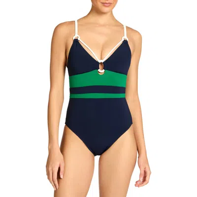 Robin Piccone Jacqui Stripe O-ring One-piece Swimsuit In Blue