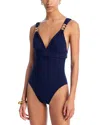 Robin Piccone Jane Plunge One Piece Swimsuit In Navy