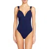 Robin Piccone Jane Plunge One Piece Swimsuit In Navy