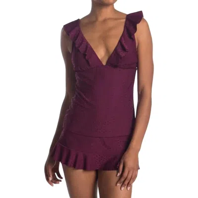 Robin Piccone Juliana Ruffle Tankini Top In Eggplant In Burgundy