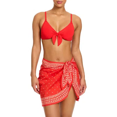 Robin Piccone Juno Print Cotton Cover-up Pareo In Red