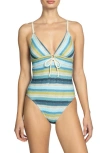 Robin Piccone Lyra Keyhole One-piece Swimsuit In Blue Honeydew