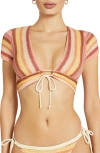 Robin Piccone Lyra Stripe Cap Sleeve Bikini Top In Blush