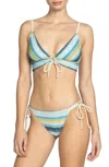 Robin Piccone Lyra Top Women's Blue Striped Tie-front Swimwear Buu1060 In Blue