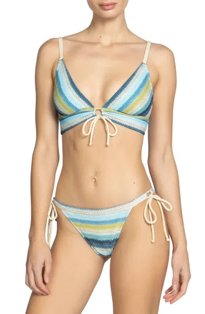 Robin Piccone Lyra Top Women's Blue Striped Tie-front Swimwear Buu1060