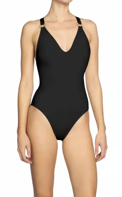 Robin Piccone Margot Lace-up Back One-piece Swimsuit In Black