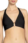 Robin Piccone Margot O Ring Halter Bikini Top Womens Black Stretch Buu723 In Black