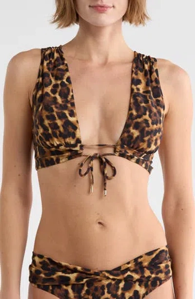 Robin Piccone Olivia Plunge Bikini Top In Animal Print