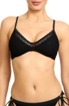Robin Piccone Open Stitch Triangle Bikini Top In Black