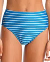 Robin Piccone Parker Stripe High Waist Rib Bikini Bottoms In Hydra/ecru