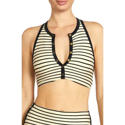 Robin Piccone Parker Stripe Bikini Top In Ecru/black