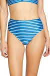 Robin Piccone Parker Stripe High Waist Rib Bikini Bottoms In Hydra/ecru