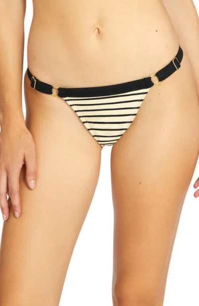 Robin Piccone Parker Stripe Rib Bikini Bottoms In Black/ecru