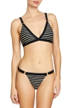 Robin Piccone Parker Stripe Rib Bikini Top In Black