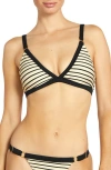 Robin Piccone Parker Stripe Rib Bikini Top In Black/ecru