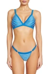 Robin Piccone Parker Stripe Rib Bikini Top In Hydra/ecru