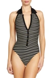 Robin Piccone Parker Stripe Rib One-piece Swimsuit In Black