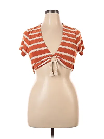 Pre-owned Robin Piccone Short Sleeve Top Orange Plunge Neckline Tops