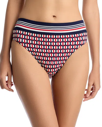 Robin Piccone Simone High Waist Bikini Bottom In Navy/red