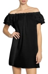 Robin Piccone Summer Ruffle Off The Shoulder Cover-up Dress In Black