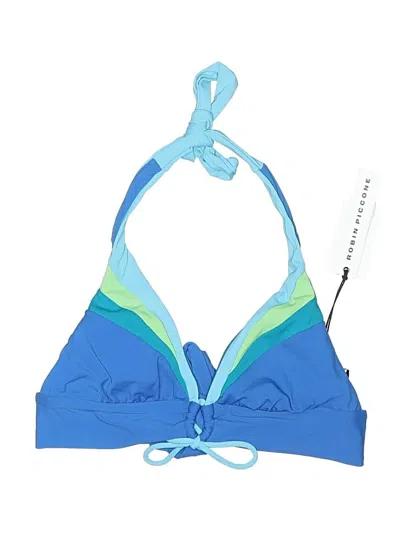 Robin Piccone Swimsuit Top Blue Color Block Pattern Swimwear