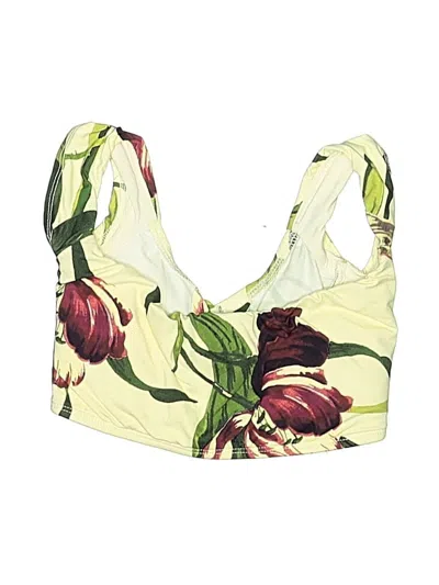Pre-owned Robin Piccone Swimsuit Top Ivory Floral Pattern Swimwear