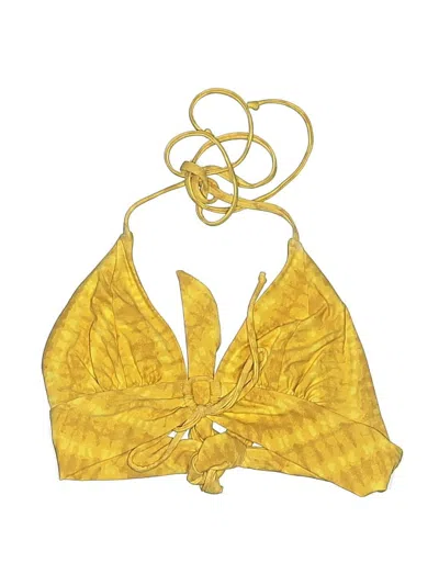 Pre-owned Robin Piccone Swimsuit Top Yellow Tropical Pattern Swimwear