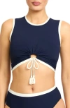 Robin Piccone Tiena Longline Knot Front Bikini Top In Multi