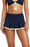 Robin Piccone Tierna Pleated Skirted Bikini Bottoms In Blue