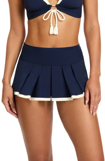 Robin Piccone Tierna Pleated Skirted Bikini Bottoms In Blue