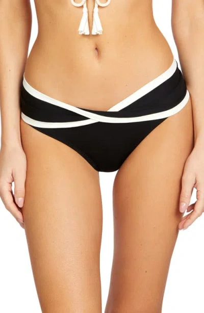 Robin Piccone Tierna Twist Hipster Bikini Bottoms In Black/cream