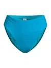 Robin Piccone Women's Aubrey High-waisted Ruched Bikini Bottom In Cyan Blue