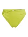 Robin Piccone Women's Aubrey High-waisted Ruched Bikini Bottom In Green